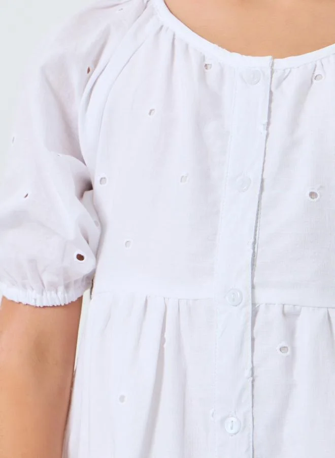 Styli Girls White A-Line Eyelet Mini Dress